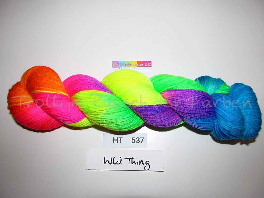 High Twist (4HT), handgefärbte Sockenwolle 4-fach 100g (HT537) "Wilder Regenbogen 2.0"