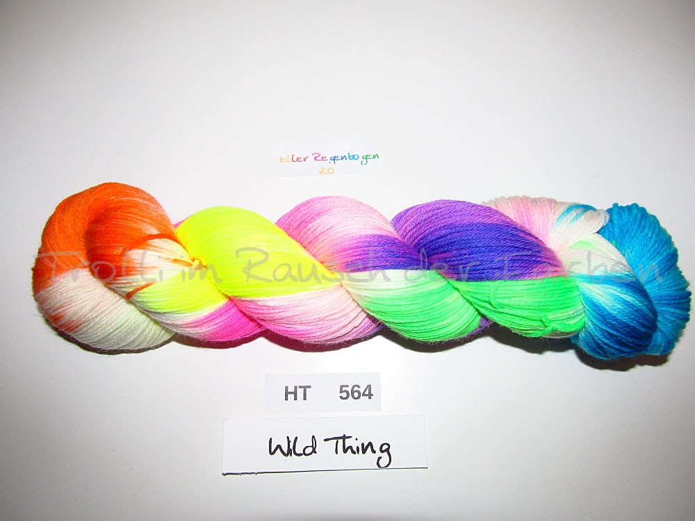 High Twist (4HT), handgefärbte Sockenwolle 4-fach 100g (HT564) "Heller Regenbogen"
