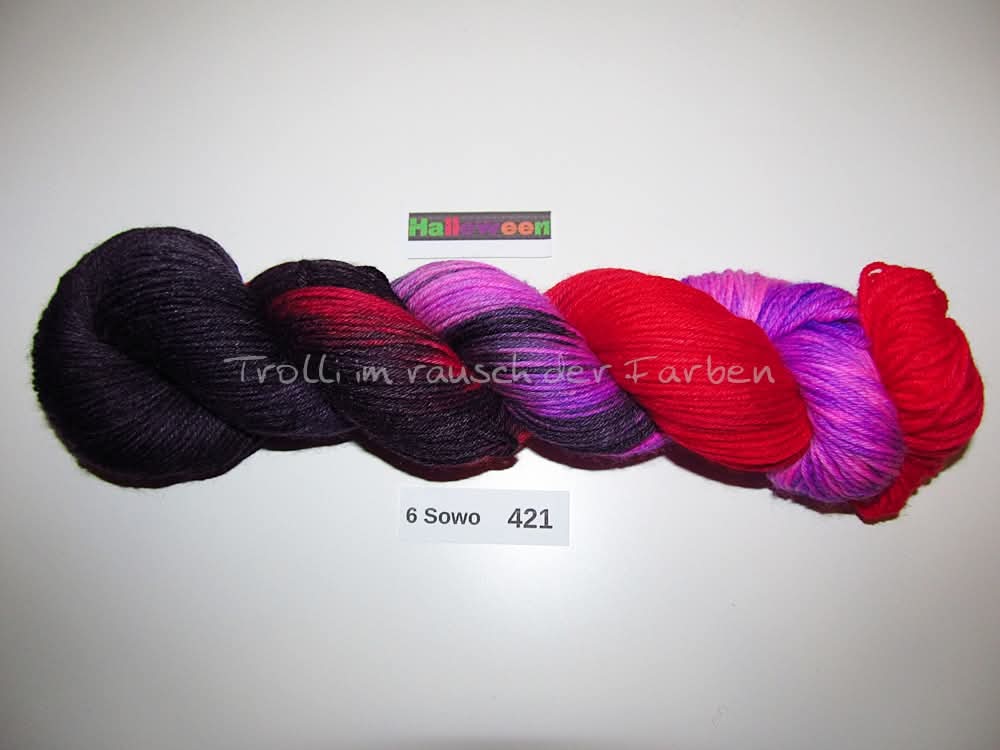 Handgefärbte Sockenwolle (6Sowo) 6-fach 100g (6Sowo421) "Halloween"