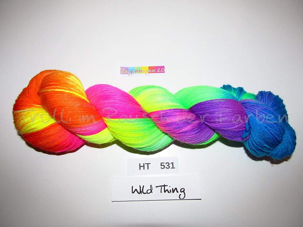 High Twist (4HT), handgefärbte Sockenwolle 4-fach 100g (HT531) "Wilder Regenbogen 2.0"