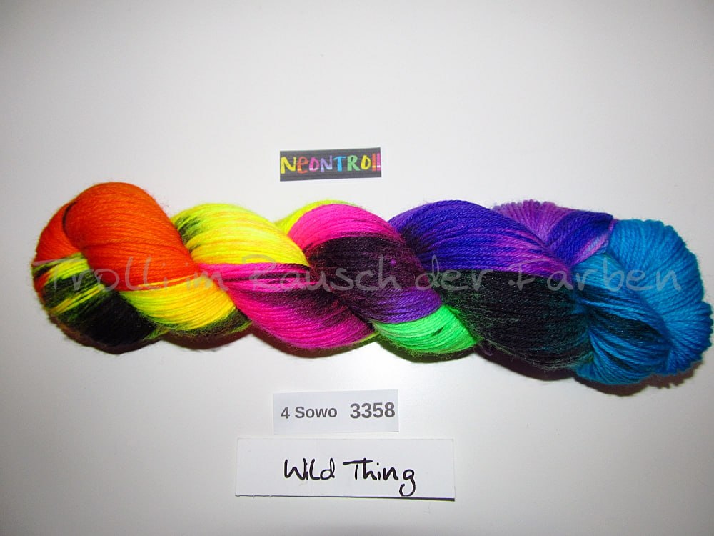 Handgefärbte Sockenwolle (4Sowo) 4-fach 100g (4Sowo3358) "Neontroll"