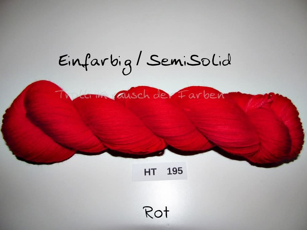 High Twist (4HT), handgefärbte Sockenwolle 4-fach 100g (HT195) "Einfarbig marmoriert - Rot"