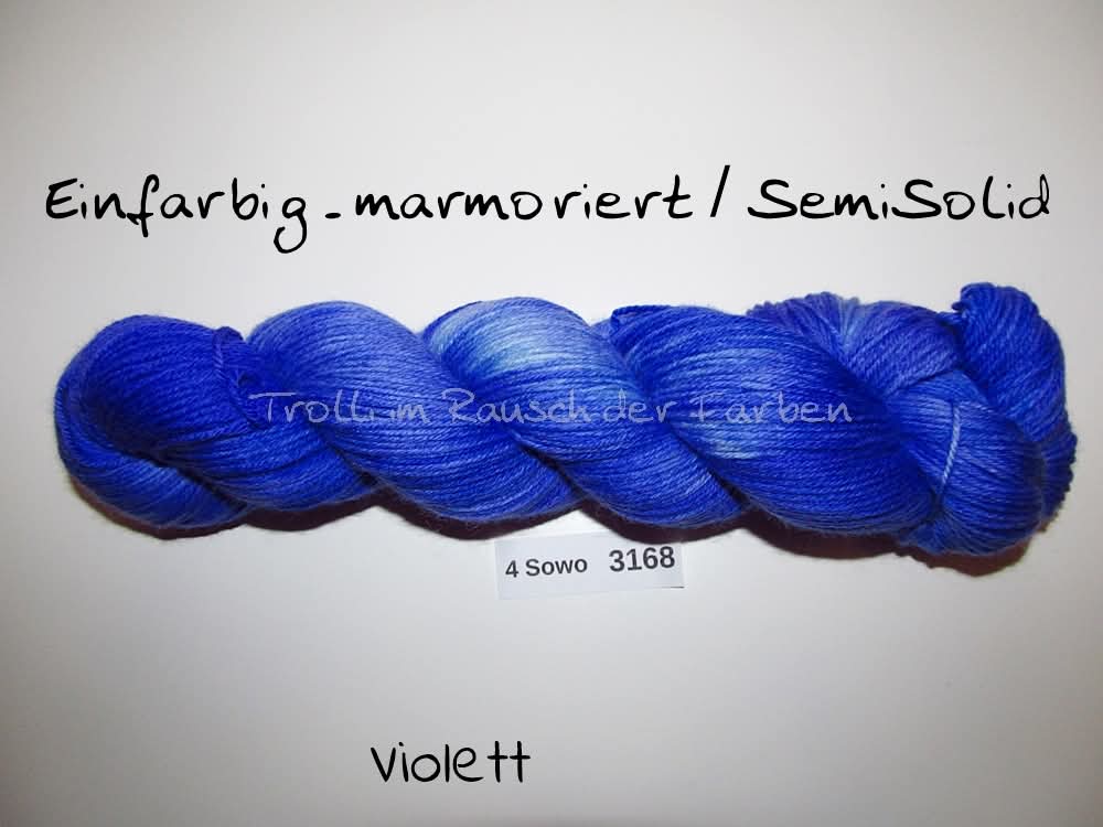 Handgefärbte Sockenwolle (4Sowo) 4-fach 100g (4Sowo3168) "Einfarbig marmoriert - Violett"