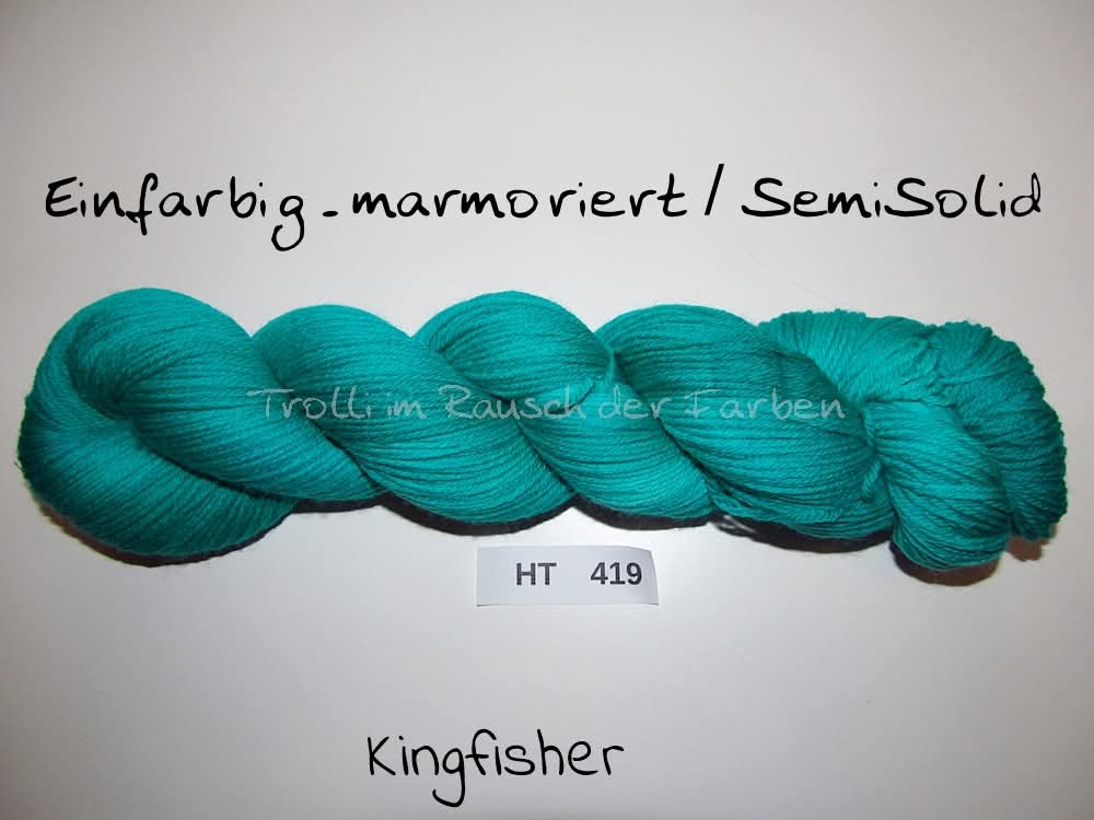High Twist (4HT), handgefärbte Sockenwolle 4-fach 100g (HT419) "Einfarbig marmoriert - Kingfisher"