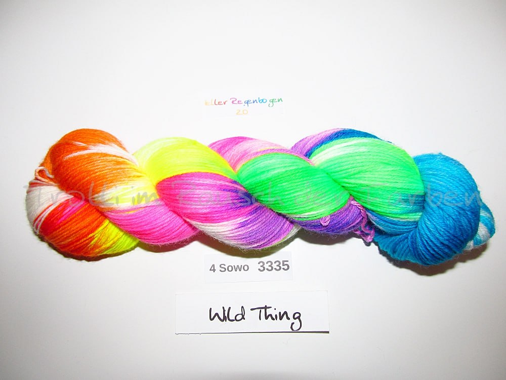 Handgefärbte Sockenwolle (4Sowo) 4-fach 100g (4Sowo3335) "Wilder Regenbogen 2.0"