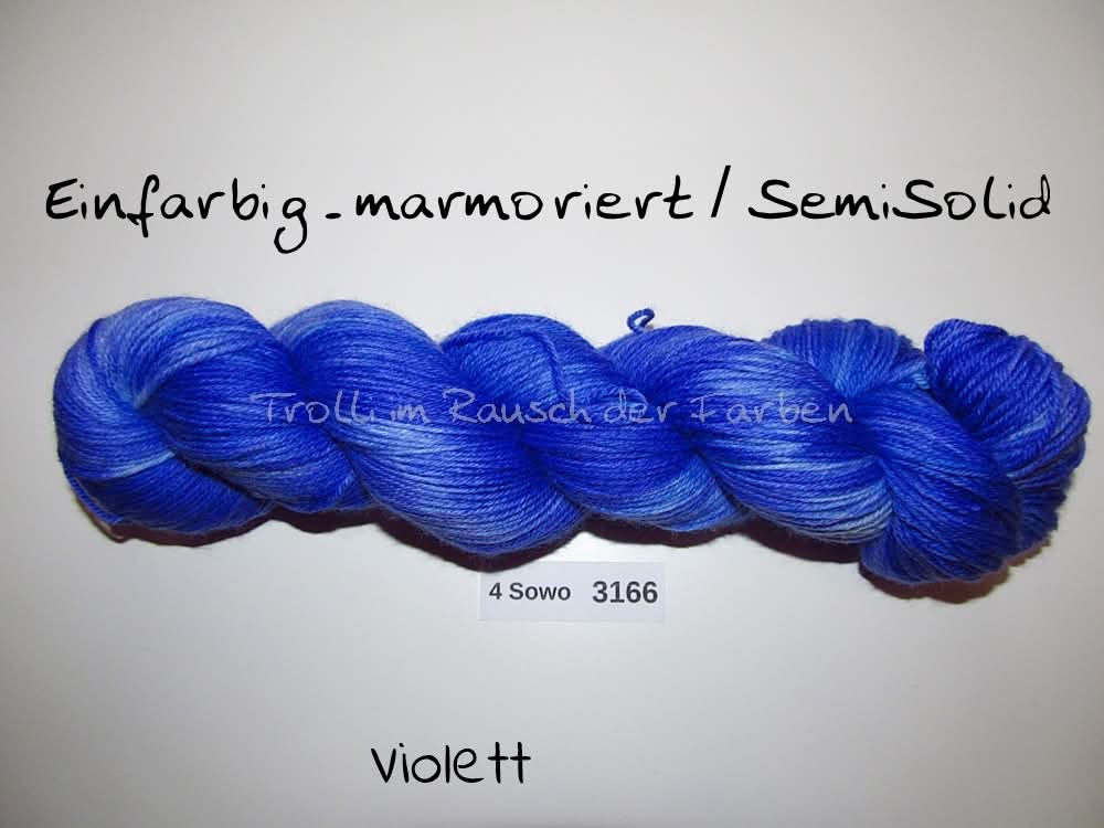 Handgefärbte Sockenwolle (4Sowo) 4-fach 100g (4Sowo3166) "Einfarbig marmoriert - Violett"