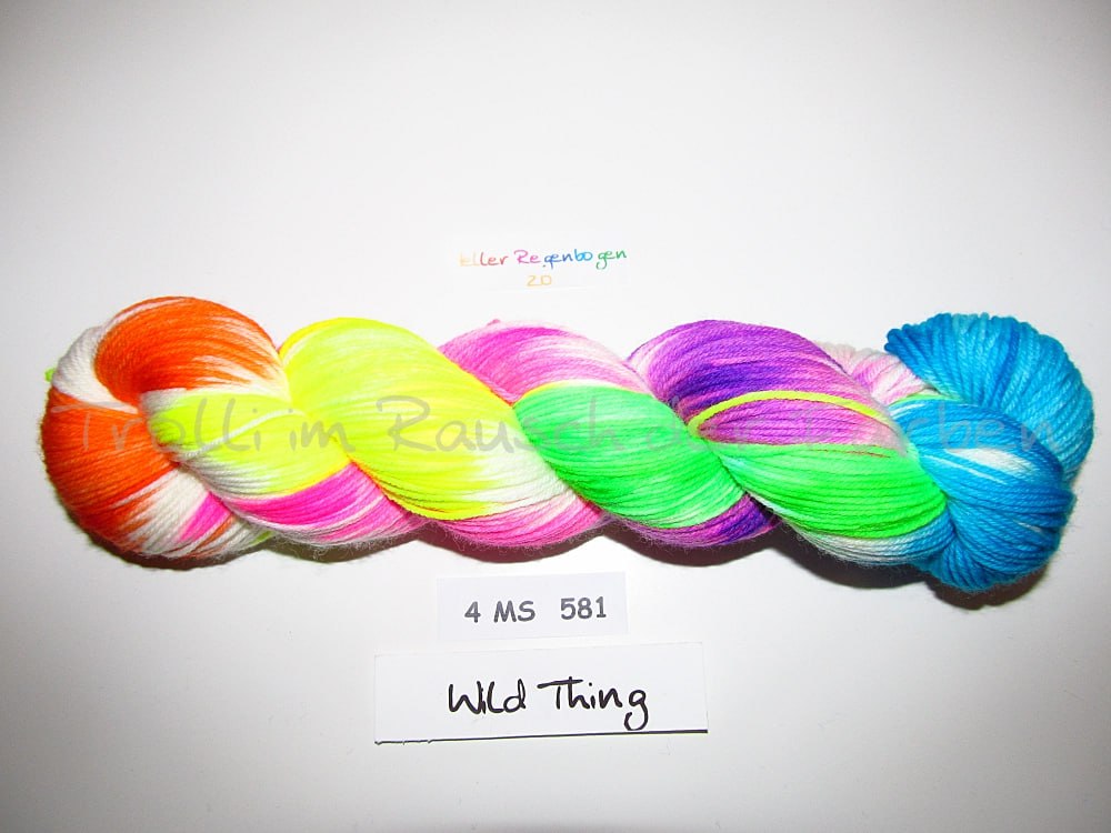 Fine Merino Socks (4FMS), handgefärbte Sockenwolle 4-fach 100g (4MS581) "Heller Regenbogen"