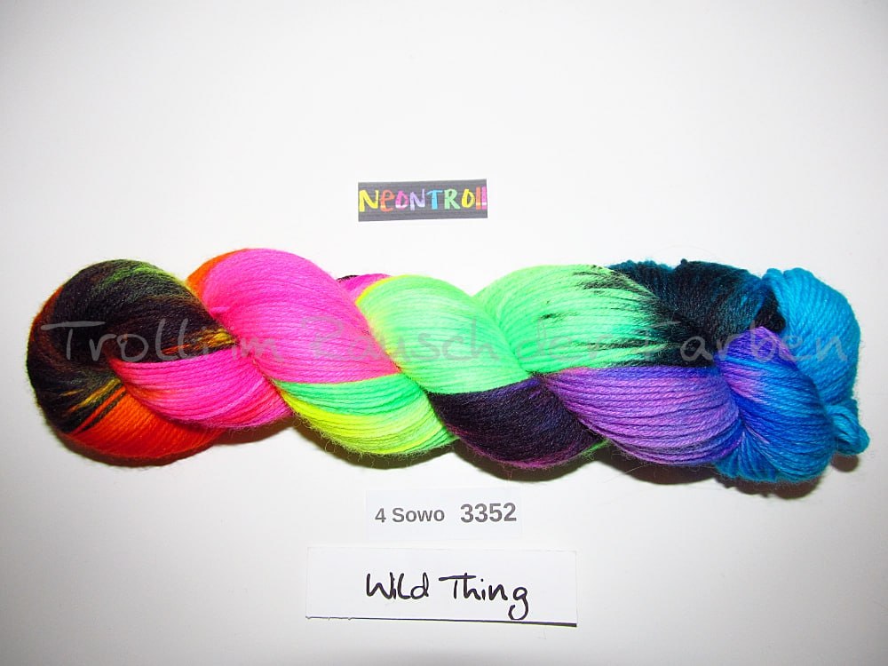 Handgefärbte Sockenwolle (4Sowo) 4-fach 100g (4Sowo3352) "Neontroll"