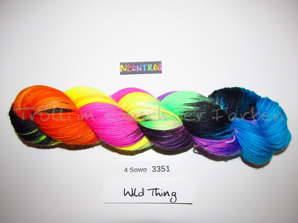 Handgefärbte Sockenwolle (4Sowo) 4-fach 100g (4Sowo3351) "Neontroll"