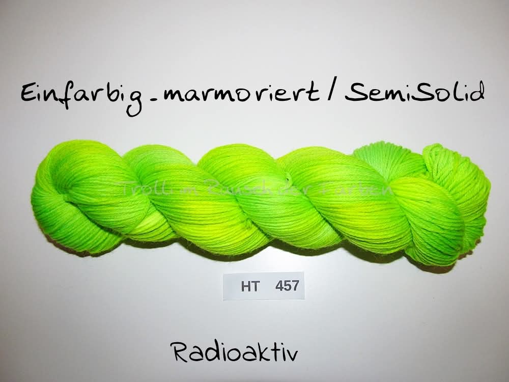 High Twist (4HT), handgefärbte Sockenwolle 4-fach 100g (HT457) "Einfarbig marmoriert - Radioaktiv"