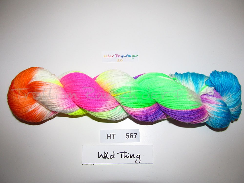 High Twist (4HT), handgefärbte Sockenwolle 4-fach 100g (HT567) "Heller Regenbogen"