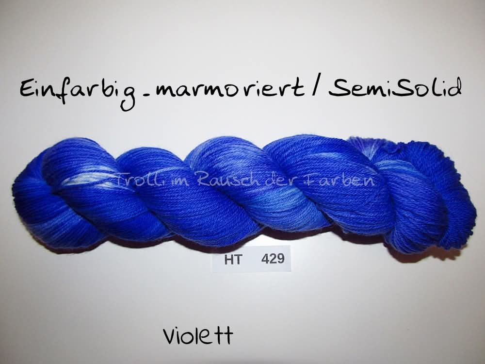 High Twist (4HT), handgefärbte Sockenwolle 4-fach 100g (HT429) "Einfarbig marmoriert - Violett"
