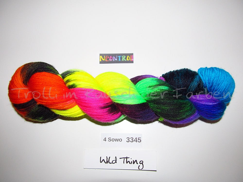 Handgefärbte Sockenwolle (4Sowo) 4-fach 100g (4Sowo3345) "Neontroll"