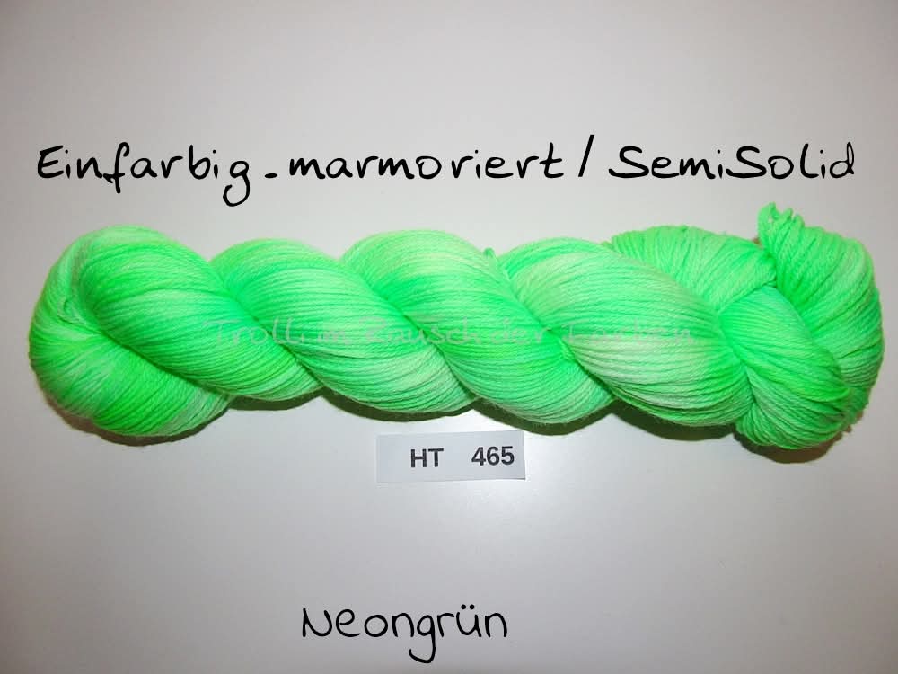 High Twist (4HT), handgefärbte Sockenwolle 4-fach 100g (HT465) "Einfarbig marmoriert - Neongrün"