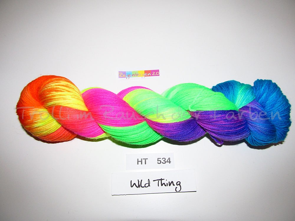 High Twist (4HT), handgefärbte Sockenwolle 4-fach 100g (HT534) "Wilder Regenbogen 2.0"