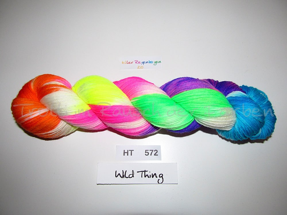 High Twist (4HT), handgefärbte Sockenwolle 4-fach 100g (HT572) "Heller Regenbogen"