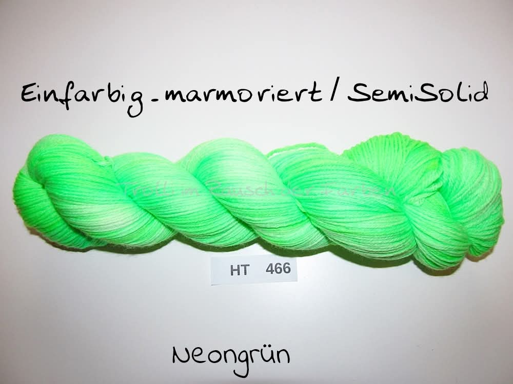 High Twist (4HT), handgefärbte Sockenwolle 4-fach 100g (HT466) "Einfarbig marmoriert - Neongrün"