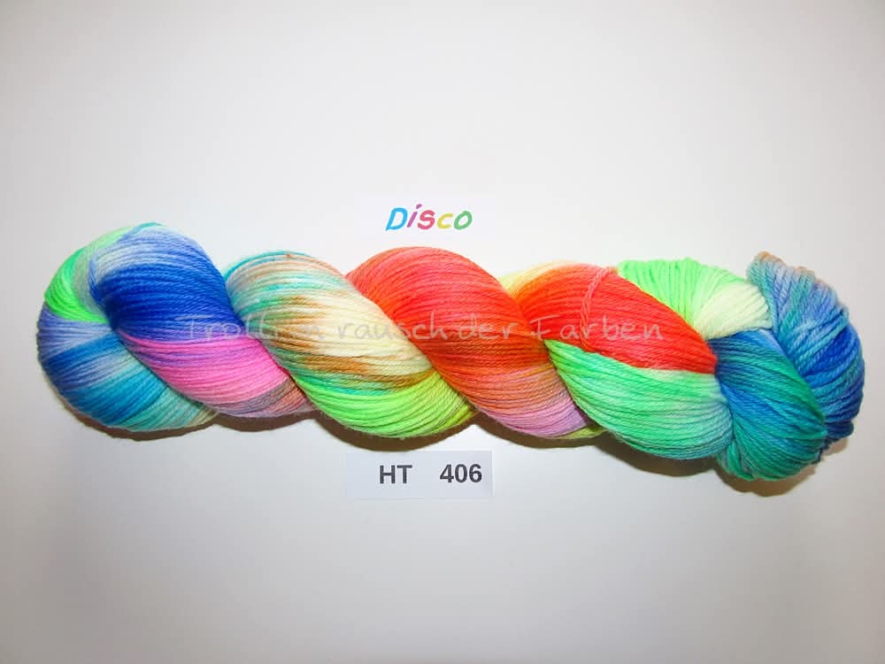 High Twist (4HT), handgefärbte Sockenwolle 4-fach 100g (HT406) "Disco"