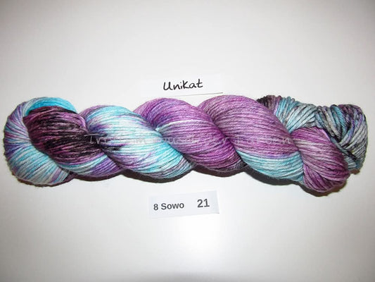 Handgefärbte Sockenwolle (8Sowo) 8-fach 100g (8Sowo21) "Unikat"