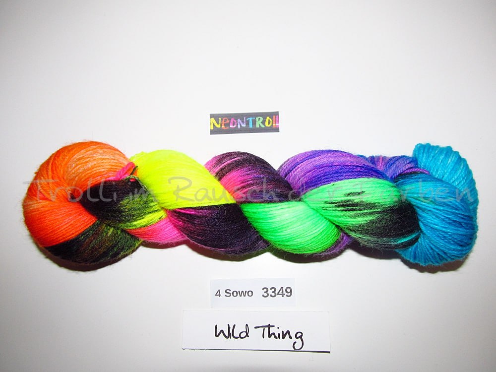 Handgefärbte Sockenwolle (4Sowo) 4-fach 100g (4Sowo3349) "Neontroll"