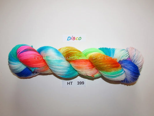 High Twist (4HT), handgefärbte Sockenwolle 4-fach 100g (HT399) "Disco"