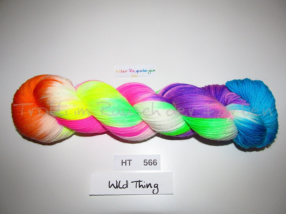 High Twist (4HT), handgefärbte Sockenwolle 4-fach 100g (HT566) "Heller Regenbogen"