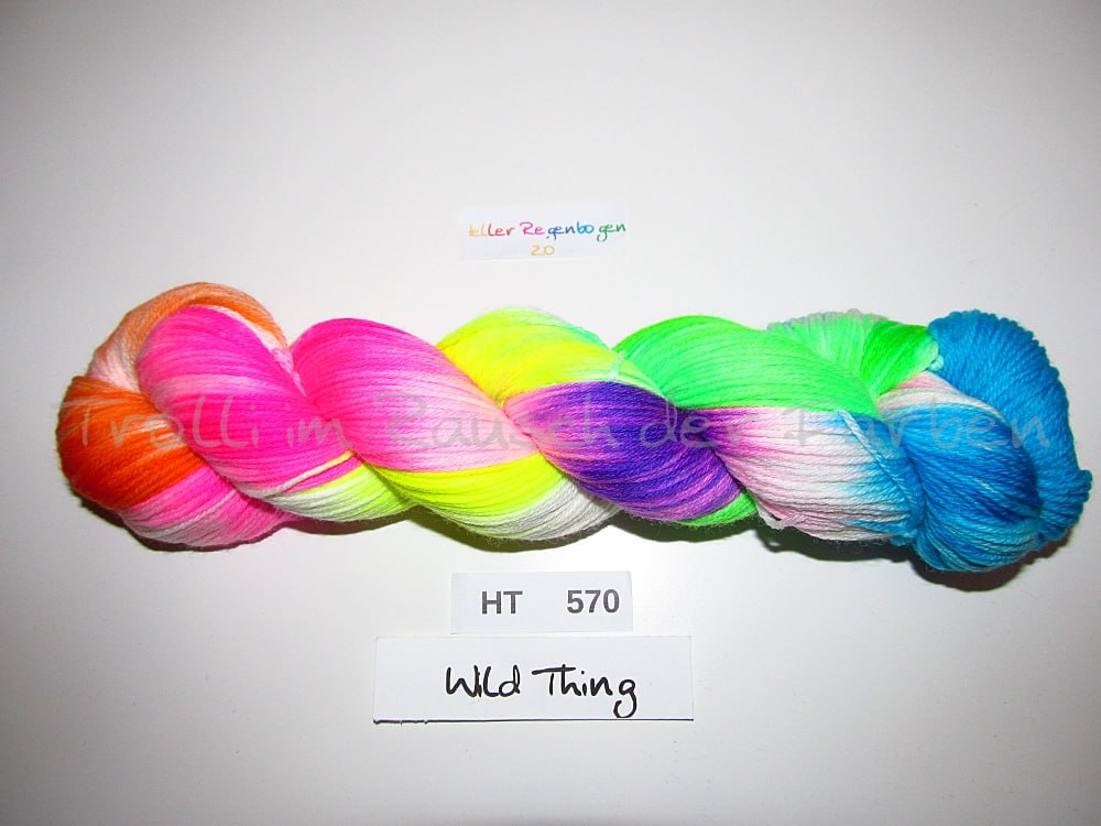 High Twist (4HT), handgefärbte Sockenwolle 4-fach 100g (HT570) "Heller Regenbogen"