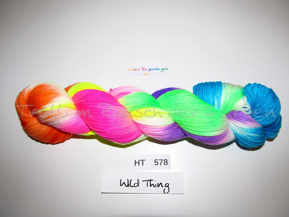 High Twist (4HT), handgefärbte Sockenwolle 4-fach 100g (HT578) Heller Regenbogen