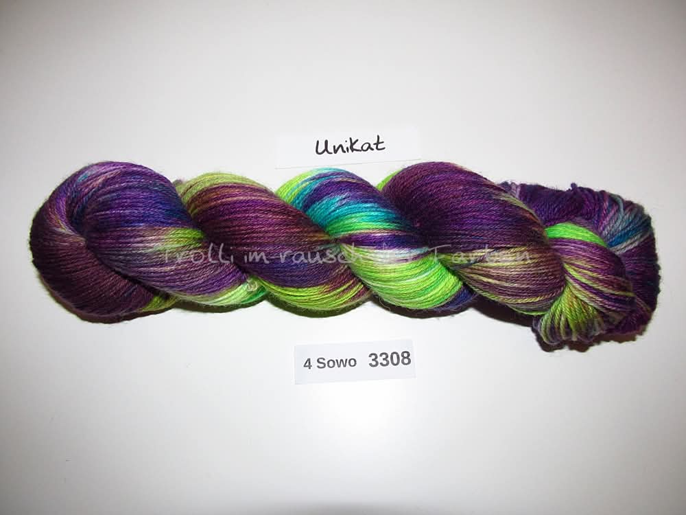 Handgefärbte Sockenwolle (4Sowo) 4-fach 100g