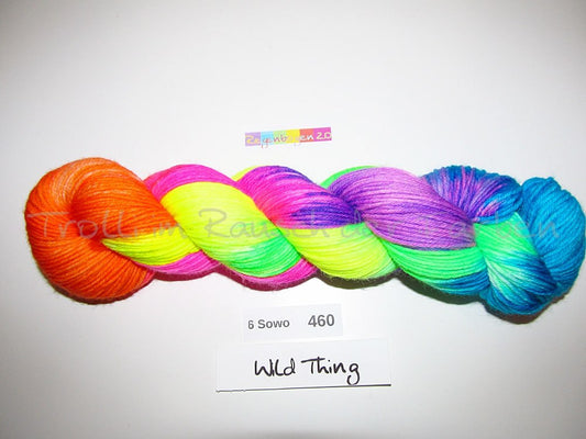 Handgefärbte Sockenwolle (6Sowo) 6-fach 100g (6Sowo460) "Wilder Regenbogen 2.0"