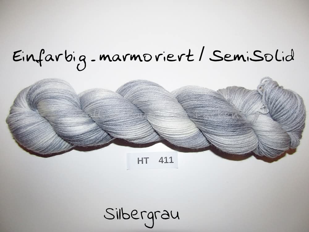 High Twist (4HT), handgefärbte Sockenwolle 4-fach 100g (HT411) "Einfarbig marmoriert - Silbergrau"
