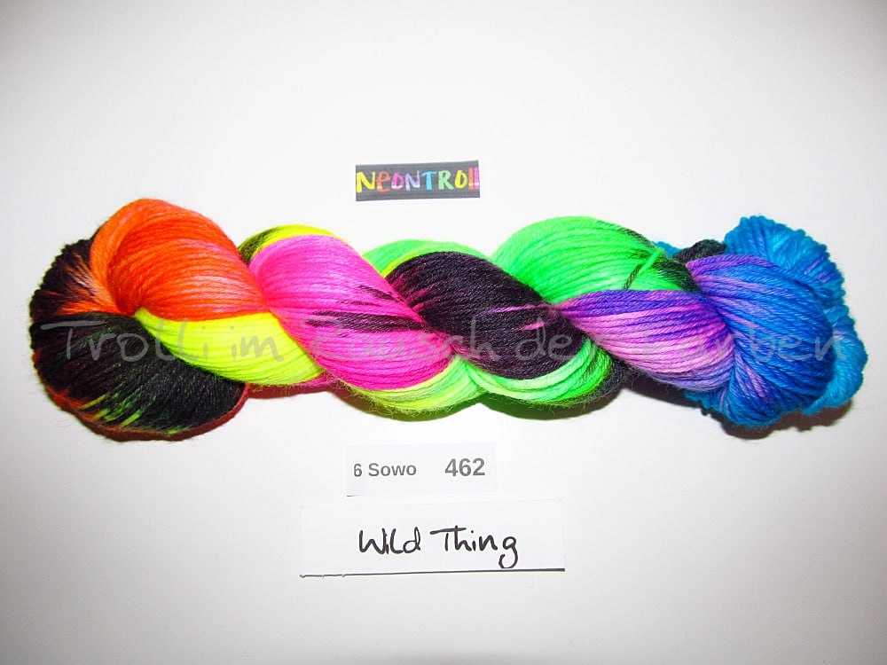 Handgefärbte Sockenwolle (6Sowo) 6-fach 100g (6Sowo462) "Neontroll"