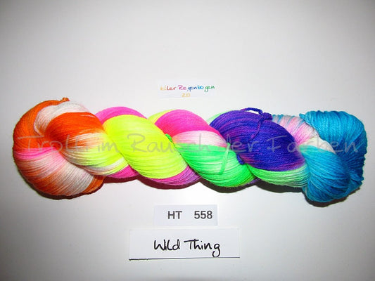High Twist (4HT), handgefärbte Sockenwolle 4-fach 100g (HT558) "Heller Regenbogen"