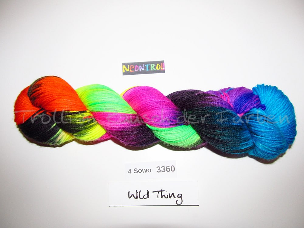 Handgefärbte Sockenwolle (4Sowo) 4-fach 100g (4Sowo3360) "Neontroll"