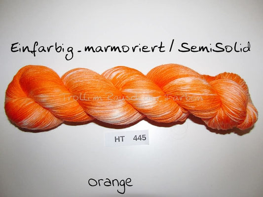 High Twist (4HT), handgefärbte Sockenwolle 4-fach 100g (HT445) "Einfarbig marmoriert - Orange"
