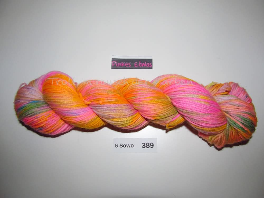 Handgefärbte Sockenwolle (6Sowo) 6-fach 100g (6Sowo389) "Pinkes Etwas"