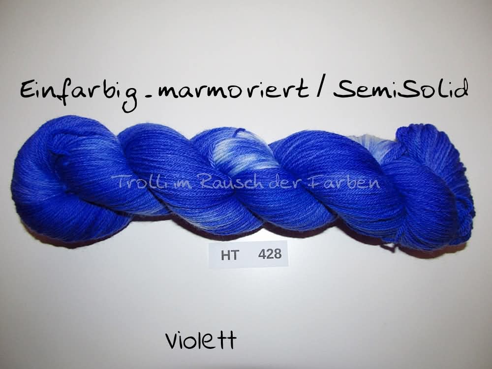 High Twist (4HT), handgefärbte Sockenwolle 4-fach 100g (HT428) "Einfarbig marmoriert - Violett"