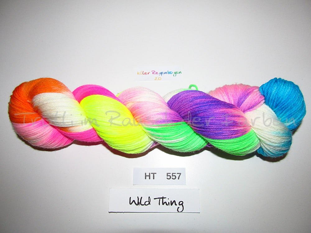 High Twist (4HT), handgefärbte Sockenwolle 4-fach 100g (HT557) "Heller Regenbogen"