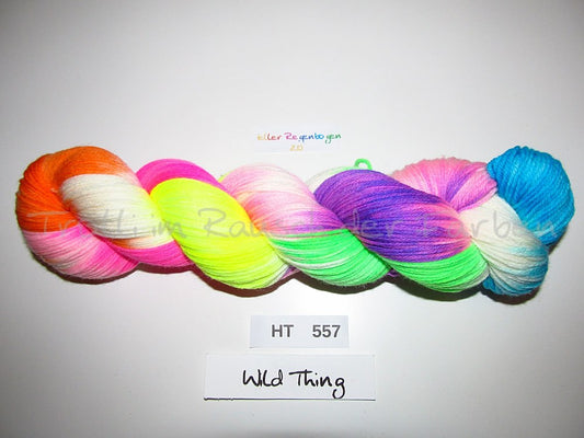 High Twist (4HT), handgefärbte Sockenwolle 4-fach 100g (HT557) "Heller Regenbogen"
