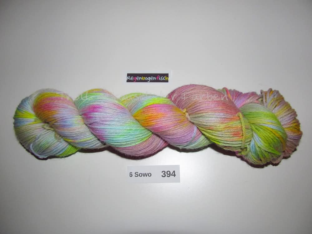 Handgefärbte Sockenwolle (6Sowo) 6-fach 100g (6Sowo394) "Regenbogenfisch"