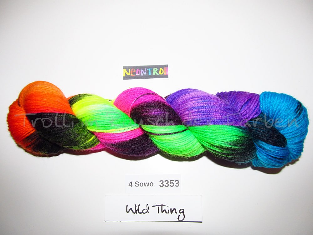 Handgefärbte Sockenwolle (4Sowo) 4-fach 100g (4Sowo3353) "Neontroll"