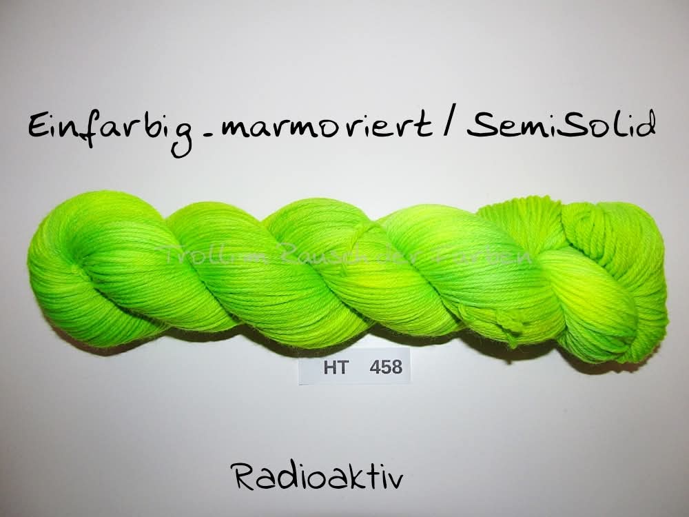 High Twist (4HT), handgefärbte Sockenwolle 4-fach 100g (HT458) "Einfarbig marmoriert - Radioaktiv"