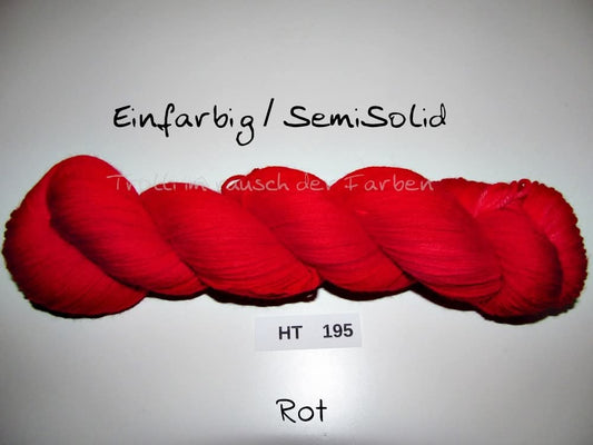 High Twist (4HT), handgefärbte Sockenwolle 4-fach 100g (HT195) "Einfarbig marmoriert - Rot"