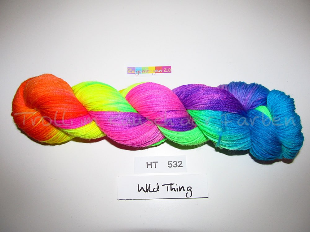 High Twist (4HT), handgefärbte Sockenwolle 4-fach 100g (HT532) "Wilder Regenbogen 2.0"