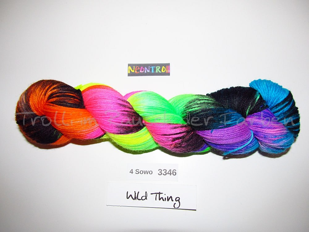 Handgefärbte Sockenwolle (4Sowo) 4-fach 100g (4Sowo3346) "Neontroll"