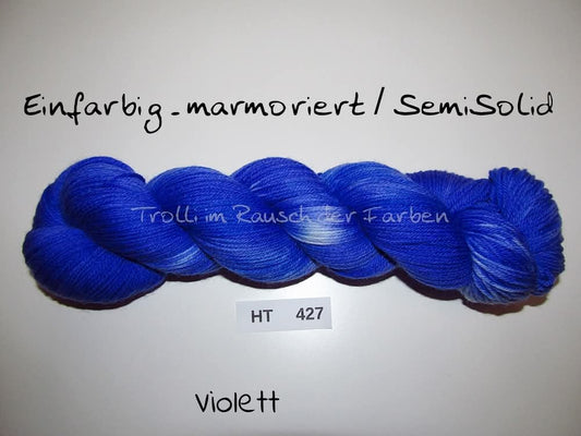 High Twist (4HT), handgefärbte Sockenwolle 4-fach 100g (HT427) "Einfarbig marmoriert - Violett"