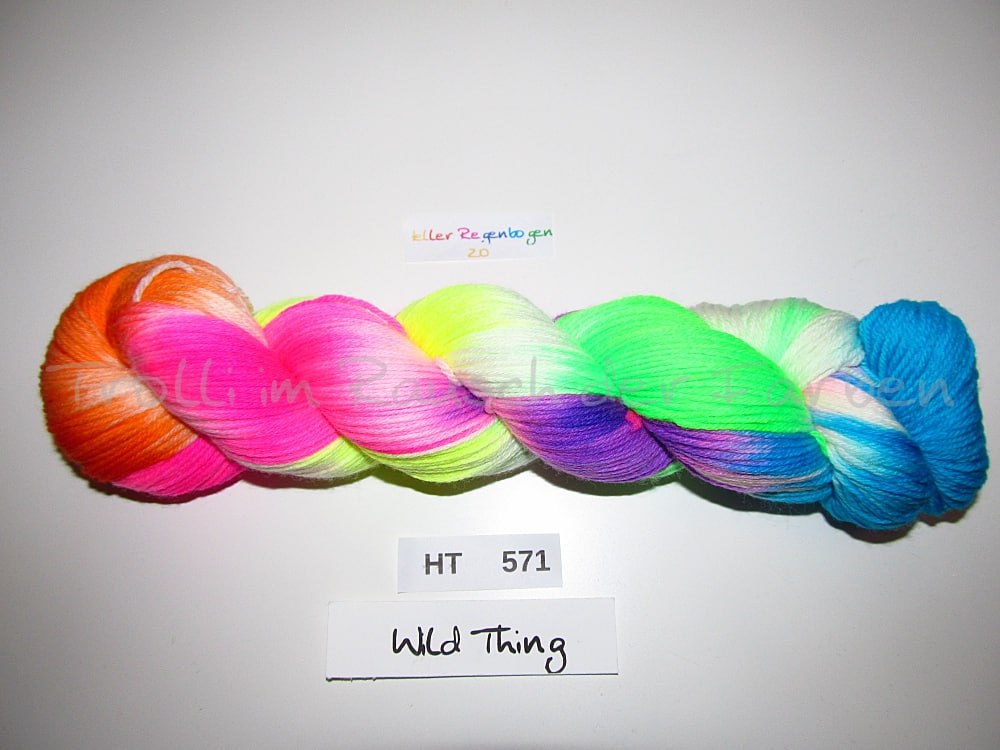 High Twist (4HT), handgefärbte Sockenwolle 4-fach 100g (HT571) "Heller Regenbogen"