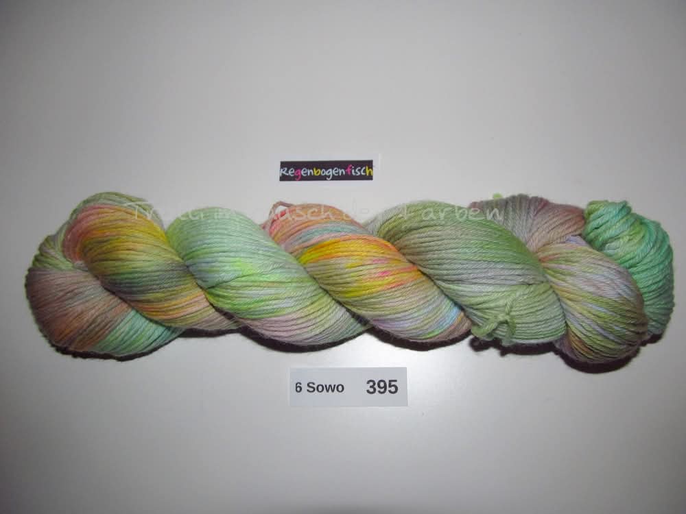 Handgefärbte Sockenwolle (6Sowo) 6-fach 100g (6Sowo395) "Regenbogenfisch"