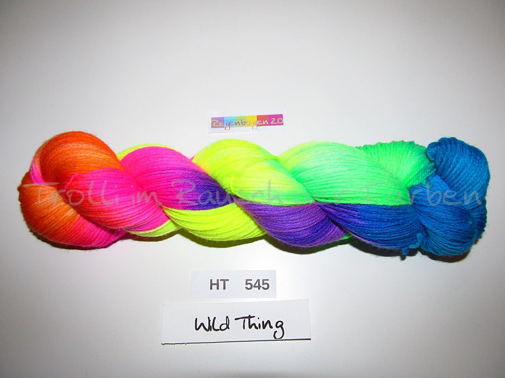 High Twist (4HT), handgefärbte Sockenwolle 4-fach 100g (HT545) "Wilder Regenbogen 2.0"