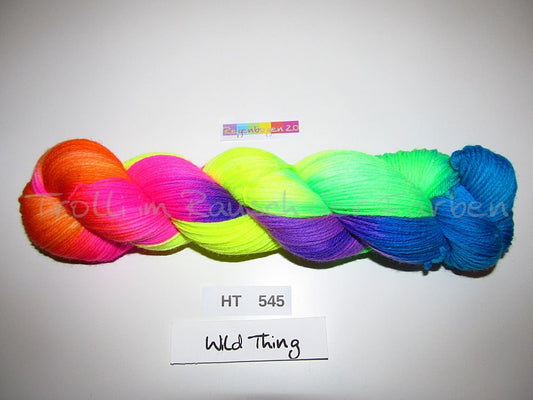 High Twist (4HT), handgefärbte Sockenwolle 4-fach 100g (HT545) "Wilder Regenbogen 2.0"